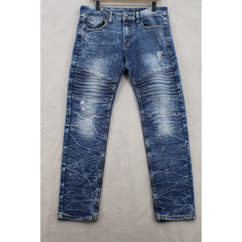 Southpole Moto Biker Jeans Mens 34 Distressed Acid Wash Y2K Streetwear